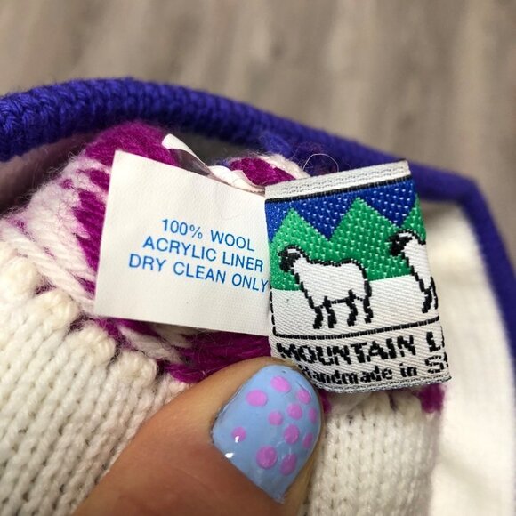 Vintage Mountain Ladies and Ewe Hat 100% Wool Handmade Chunky Knit Ski Cap - Picture 5 of 7